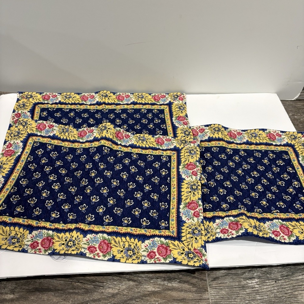 Vera Bradley Maison Blue Placemats Set of 3 Retired Blue Yellow Pink Paisley